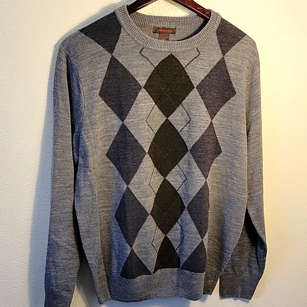 DOCKERS Mens Sz Large Pull Over Sweater Gray LONG SLEEVE